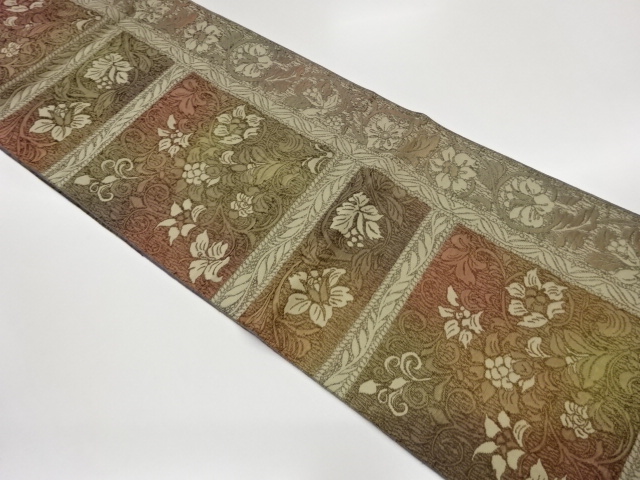 JAPANESE NAGOYA OBI / CHIKUZEN HAKATA / WOVEN FLOWER ARABESQUE